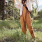 Effen Kleur Jumpsuit met V-hals en Slingzak